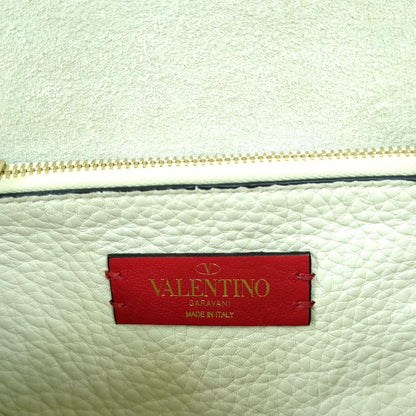 VALENTINO GARAVANI Rockstud Leather Shoulder Bag Ivory Gold Studs Made in Italy