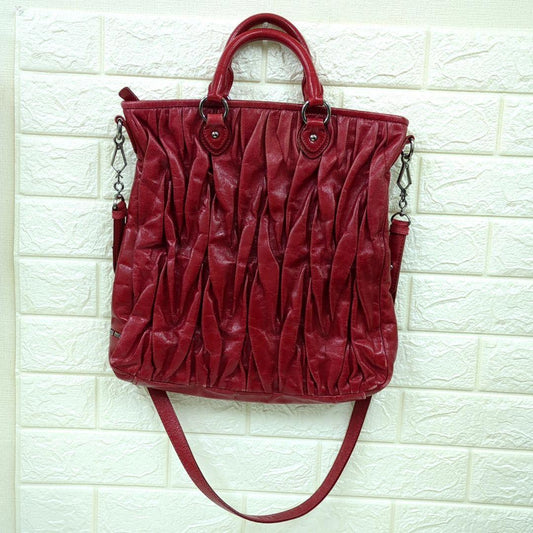 MIU MIU Matelassé 2-Way Leather Handbag Shoulder Bag Red Made in Turkey