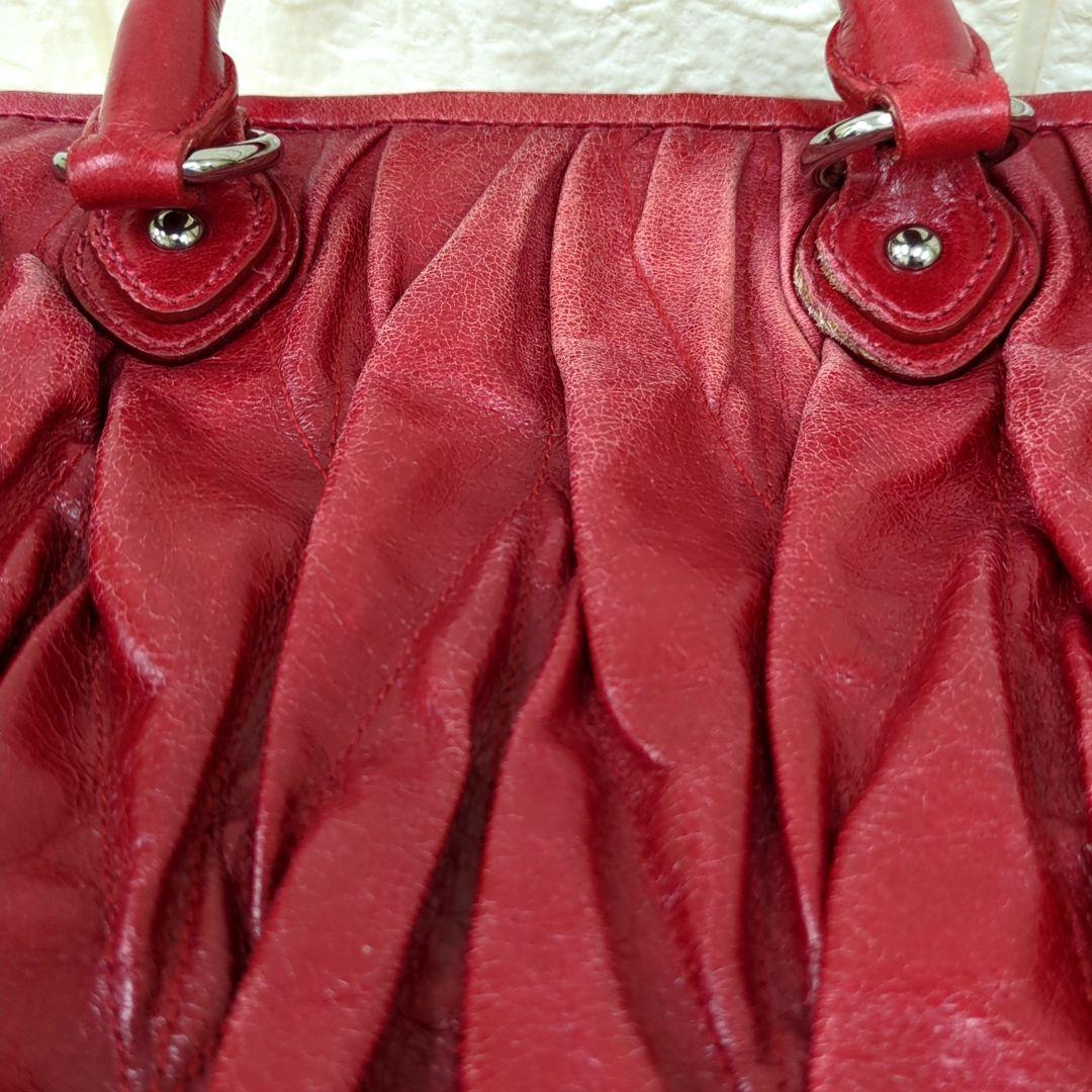 MIU MIU Matelassé 2-Way Leather Handbag Shoulder Bag Red Made in Turkey