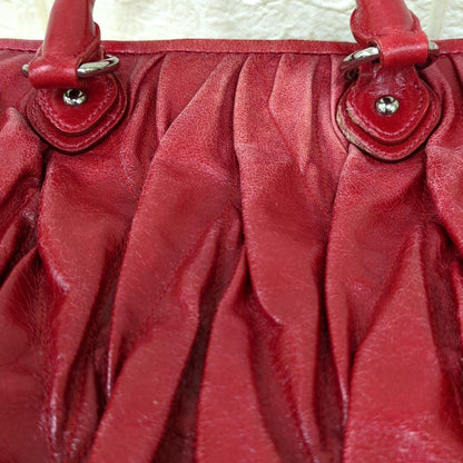 MIU MIU Matelassé 2-Way Leather Handbag Shoulder Bag Red Made in Turkey