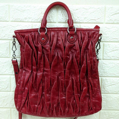 MIU MIU Matelassé 2-Way Leather Handbag Shoulder Bag Red Made in Turkey