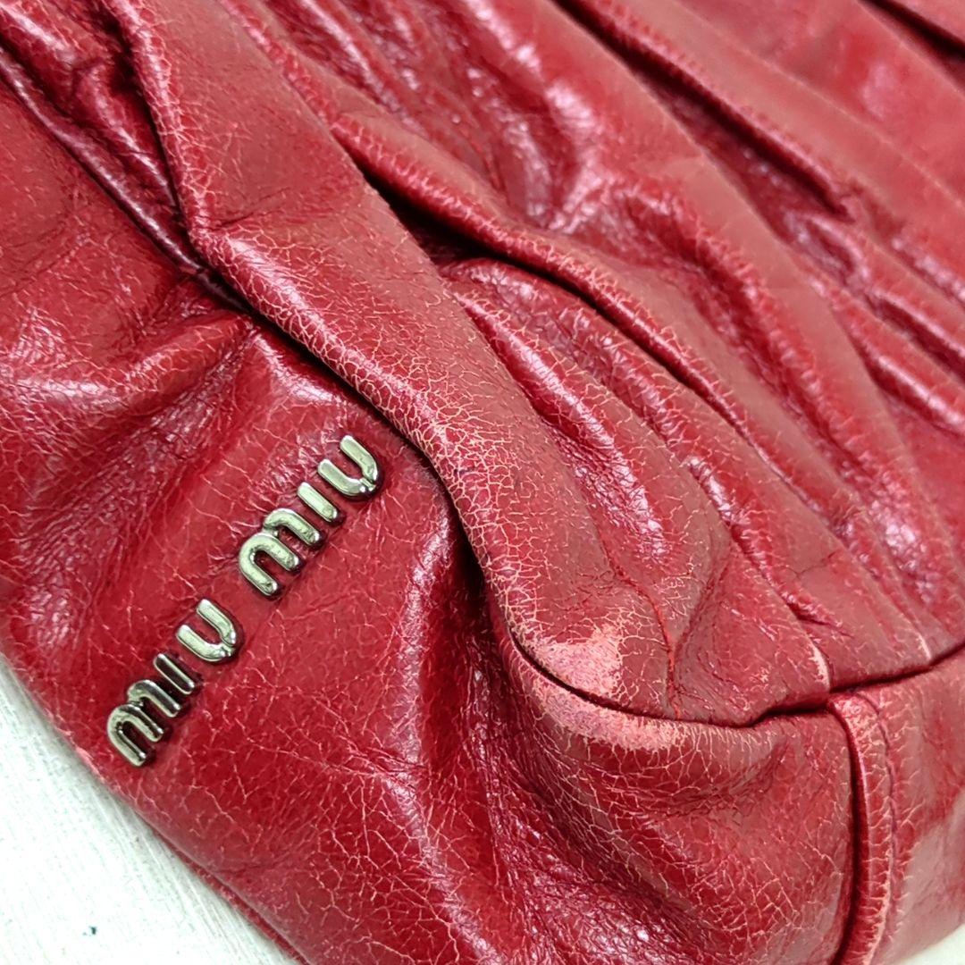 MIU MIU Matelassé 2-Way Leather Handbag Shoulder Bag Red Made in Turkey