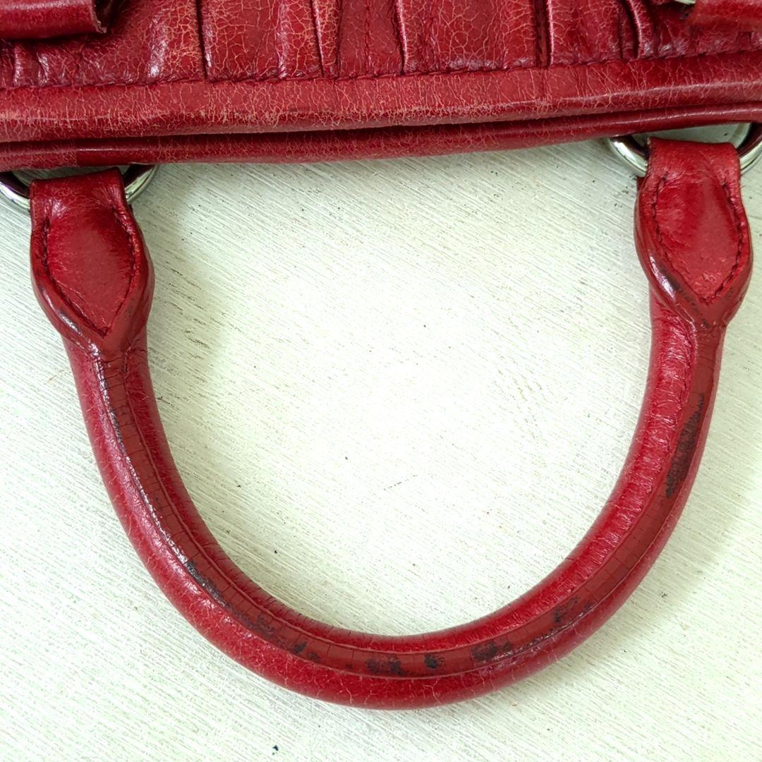 MIU MIU Matelassé 2-Way Leather Handbag Shoulder Bag Red Made in Turkey