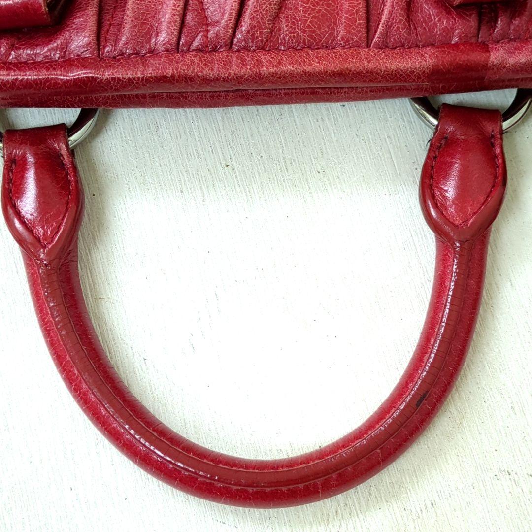 MIU MIU Matelassé 2-Way Leather Handbag Shoulder Bag Red Made in Turkey