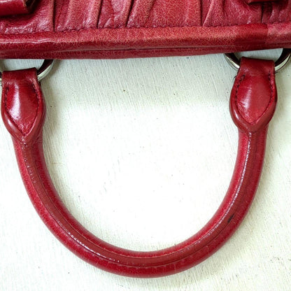 MIU MIU Matelassé 2-Way Leather Handbag Shoulder Bag Red Made in Turkey