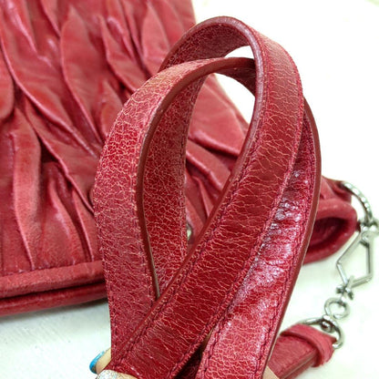 MIU MIU Matelassé 2-Way Leather Handbag Shoulder Bag Red Made in Turkey