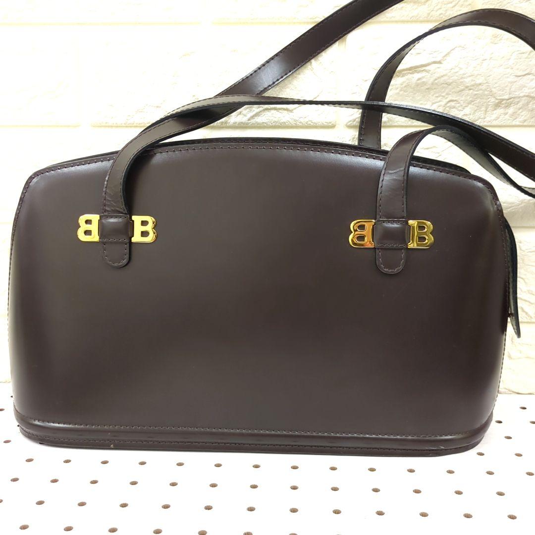 BALLY Leather Shoulder Bag Dark Brown Gold Hardware Made in Italy