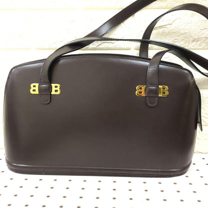 BALLY Leather Shoulder Bag Dark Brown Gold Hardware Made in Italy