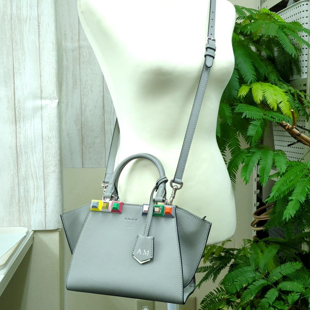 FENDI 3Jours Mini 2-Way Leather Handbag Gray Multicolor Studs Made in Italy