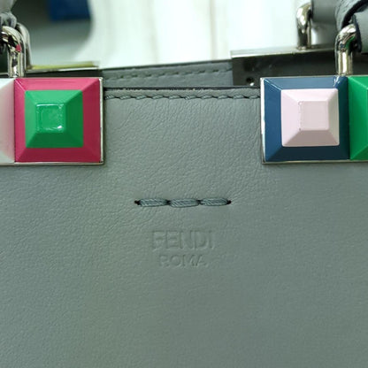 FENDI 3Jours Mini 2-Way Leather Handbag Gray Multicolor Studs Made in Italy