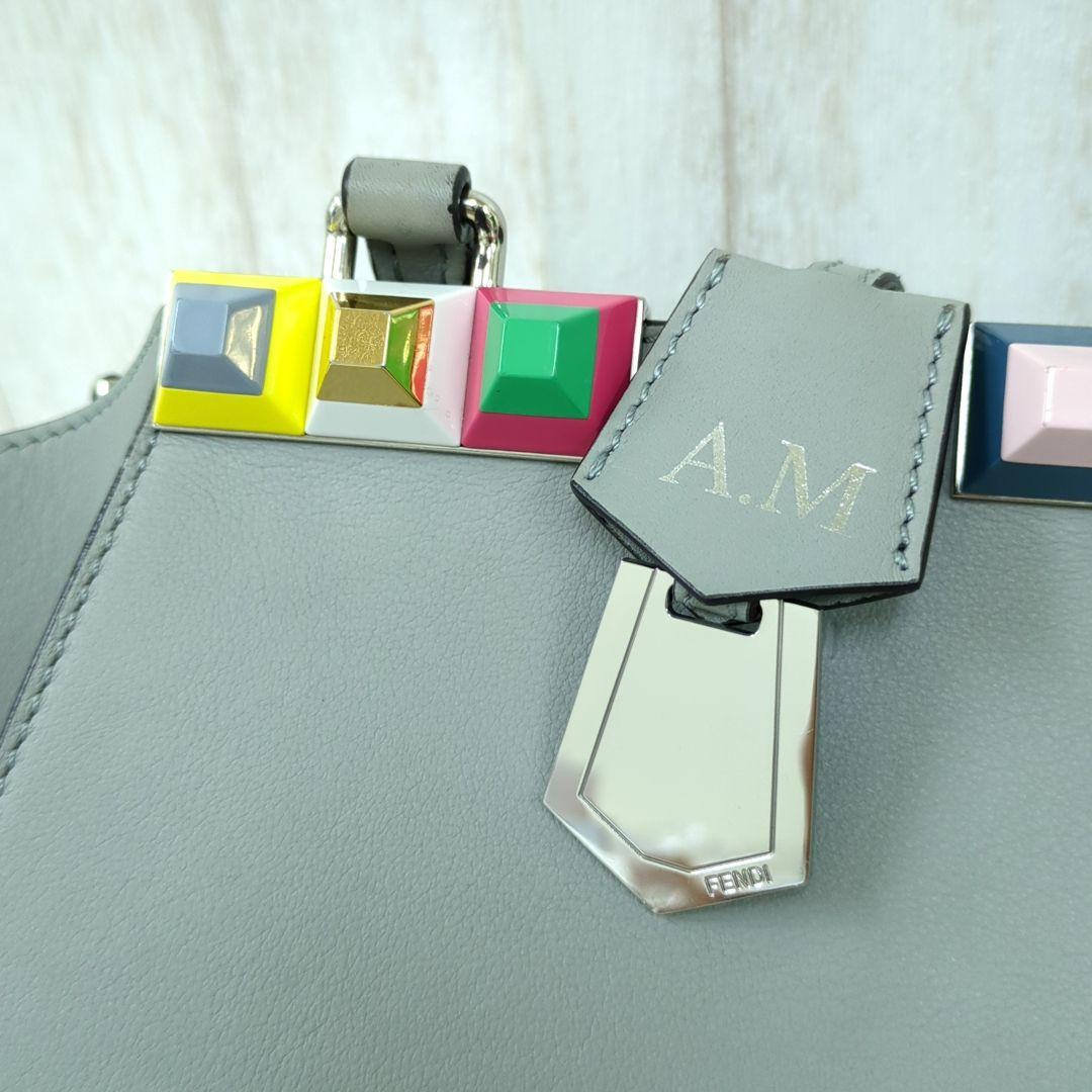 FENDI 3Jours Mini 2-Way Leather Handbag Gray Multicolor Studs Made in Italy
