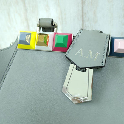 FENDI 3Jours Mini 2-Way Leather Handbag Gray Multicolor Studs Made in Italy