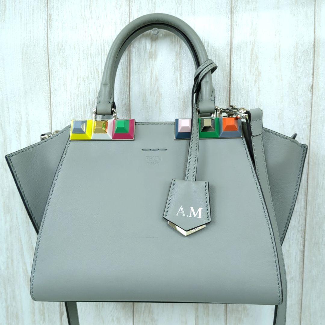 FENDI 3Jours Mini 2-Way Leather Handbag Gray Multicolor Studs Made in Italy