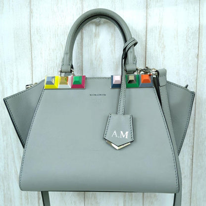 FENDI 3Jours Mini 2-Way Leather Handbag Gray Multicolor Studs Made in Italy