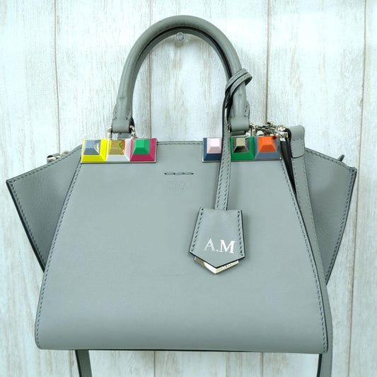 FENDI 3Jours Mini 2-Way Leather Handbag Gray Multicolor Studs Made in Italy