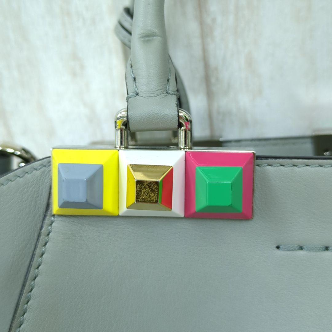 FENDI 3Jours Mini 2-Way Leather Handbag Gray Multicolor Studs Made in Italy