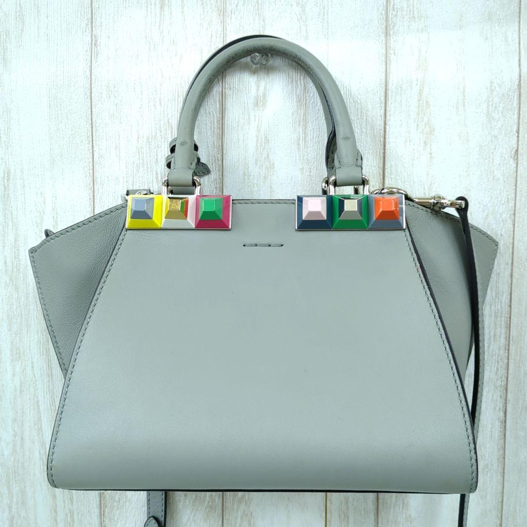 FENDI 3Jours Mini 2-Way Leather Handbag Gray Multicolor Studs Made in Italy