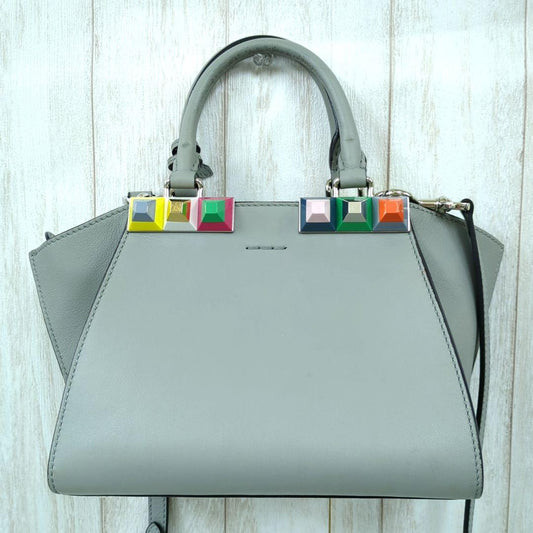 FENDI 3Jours Mini 2-Way Leather Handbag Gray Multicolor Studs Made in Italy