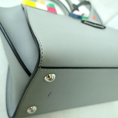 FENDI 3Jours Mini 2-Way Leather Handbag Gray Multicolor Studs Made in Italy