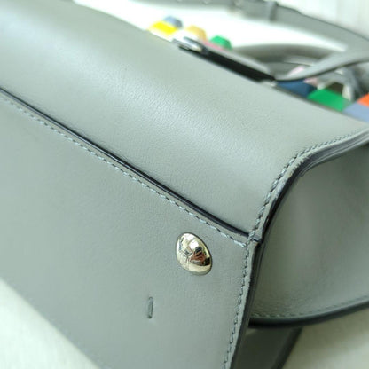 FENDI 3Jours Mini 2-Way Leather Handbag Gray Multicolor Studs Made in Italy