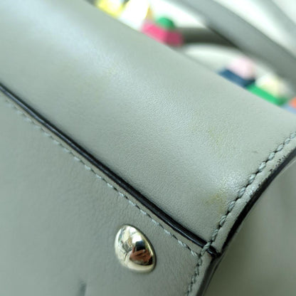 FENDI 3Jours Mini 2-Way Leather Handbag Gray Multicolor Studs Made in Italy