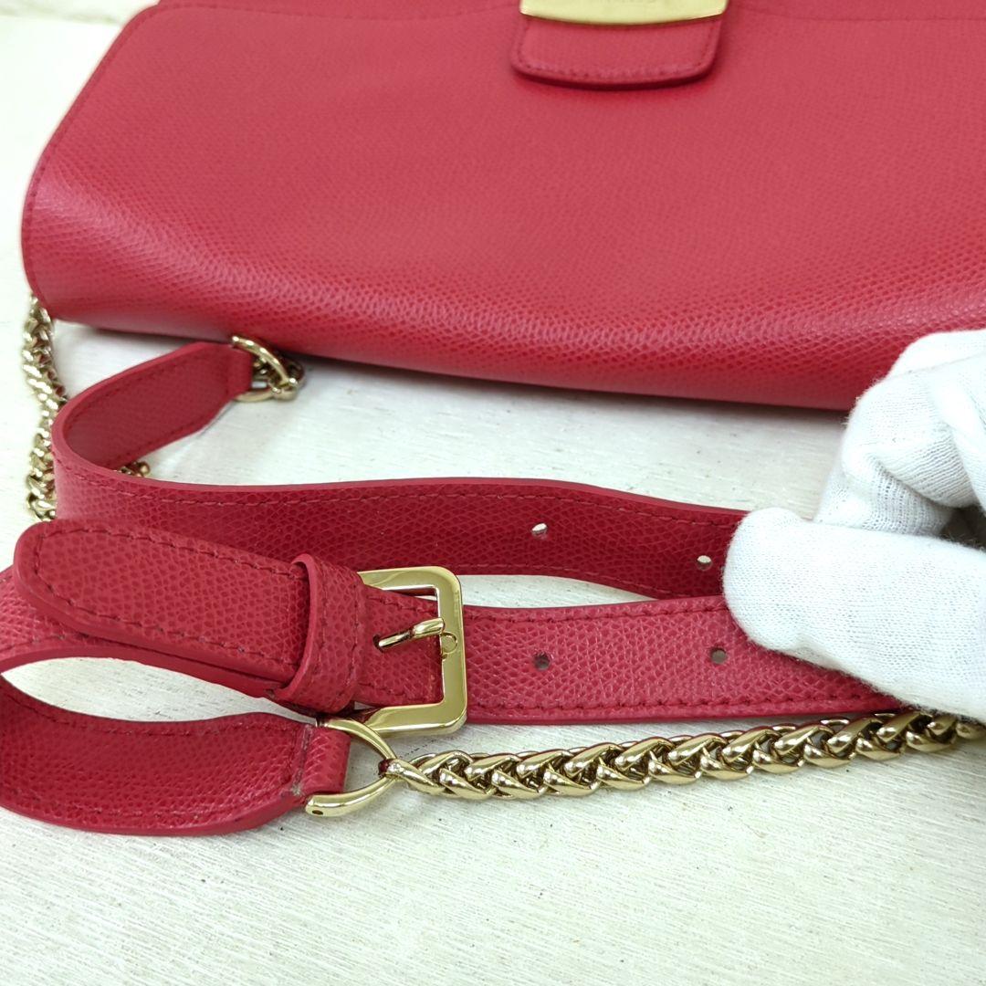 FURLA Metropolis Leather Chain Shoulder Bag Deep Pink Gold Hardware Made in Italy