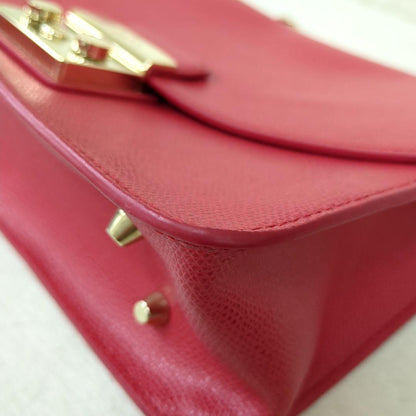 FURLA Metropolis Leather Chain Shoulder Bag Deep Pink Gold Hardware Made in Italy