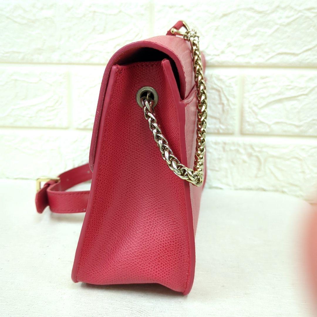 FURLA Metropolis Leather Chain Shoulder Bag Deep Pink Gold Hardware Made in Italy