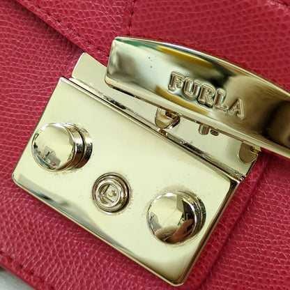 FURLA Metropolis Leather Chain Shoulder Bag Deep Pink Gold Hardware Made in Italy