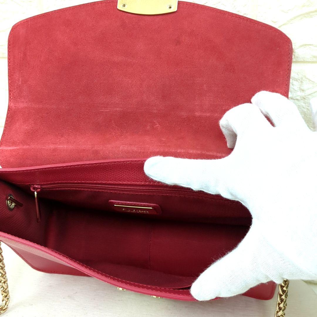 FURLA Metropolis Leather Chain Shoulder Bag Deep Pink Gold Hardware Made in Italy