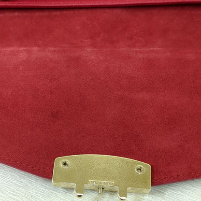 FURLA Metropolis Leather Chain Shoulder Bag Deep Pink Gold Hardware Made in Italy