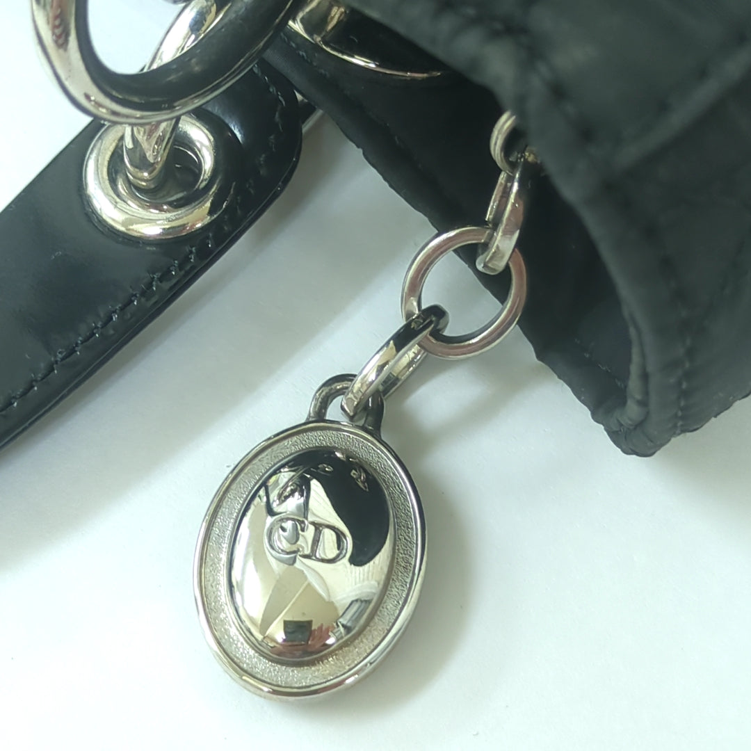 Christian Dior Lady Dior Cannage Nylon Handbag Black Medium Made in Italy
