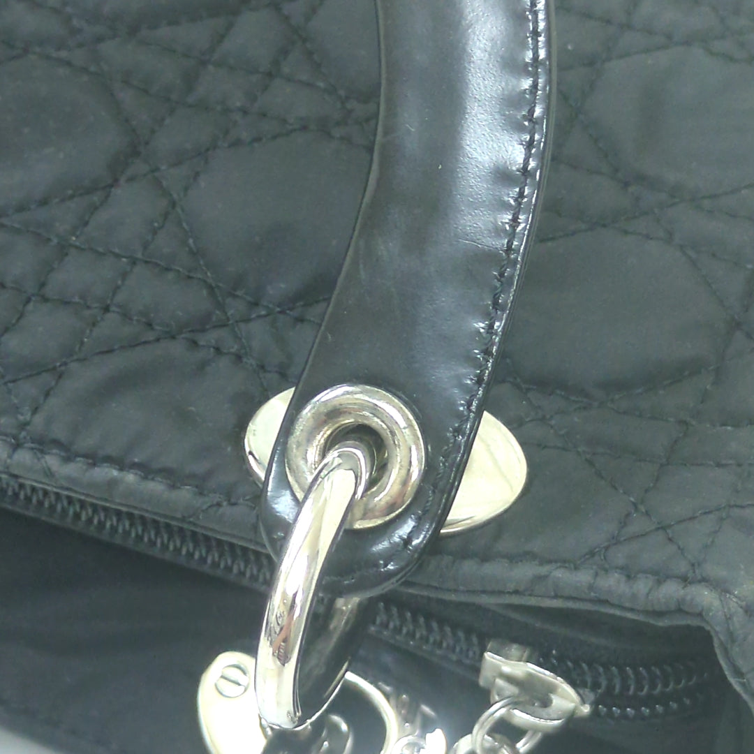Christian Dior Lady Dior Cannage Nylon Handbag Black Medium Made in Italy
