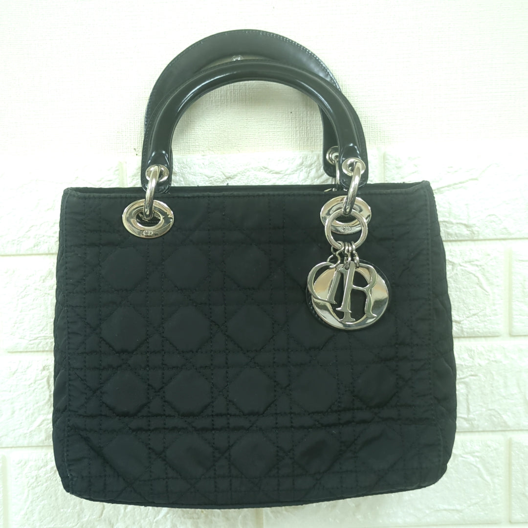 Christian Dior Lady Dior Cannage Nylon Handbag Black Medium Made in Italy