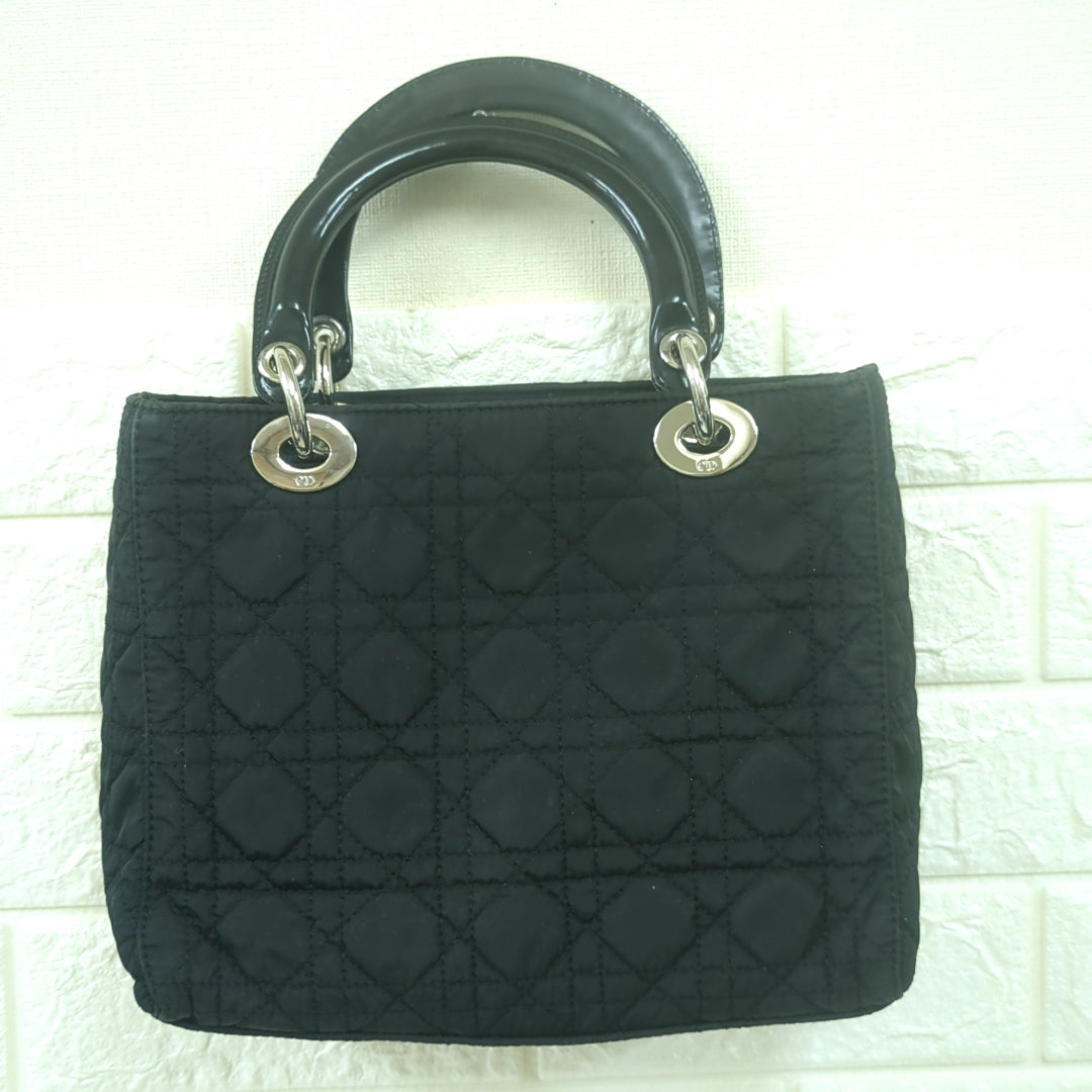 Christian Dior Lady Dior Cannage Nylon Handbag Black Medium Made in Italy