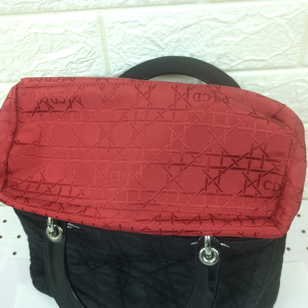 Christian Dior Lady Dior Cannage Nylon Handbag Black Medium Made in Italy
