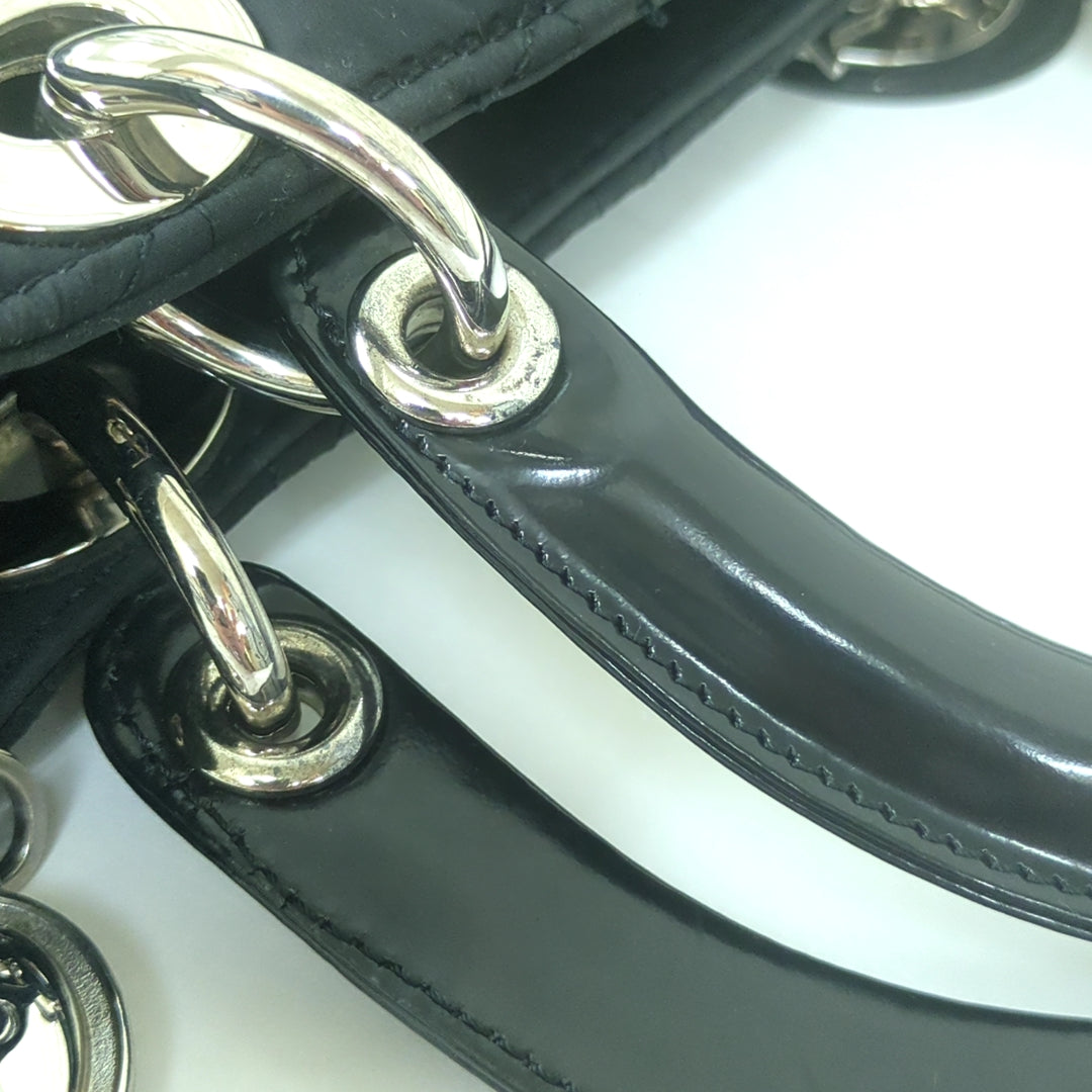 Christian Dior Lady Dior Cannage Nylon Handbag Black Medium Made in Italy