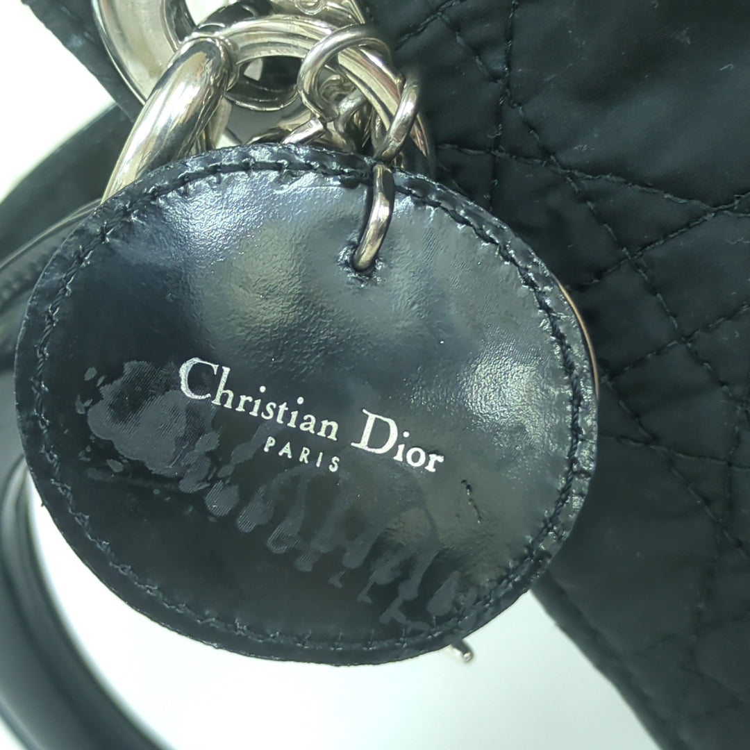 Christian Dior Lady Dior Cannage Nylon Handbag Black Medium Made in Italy